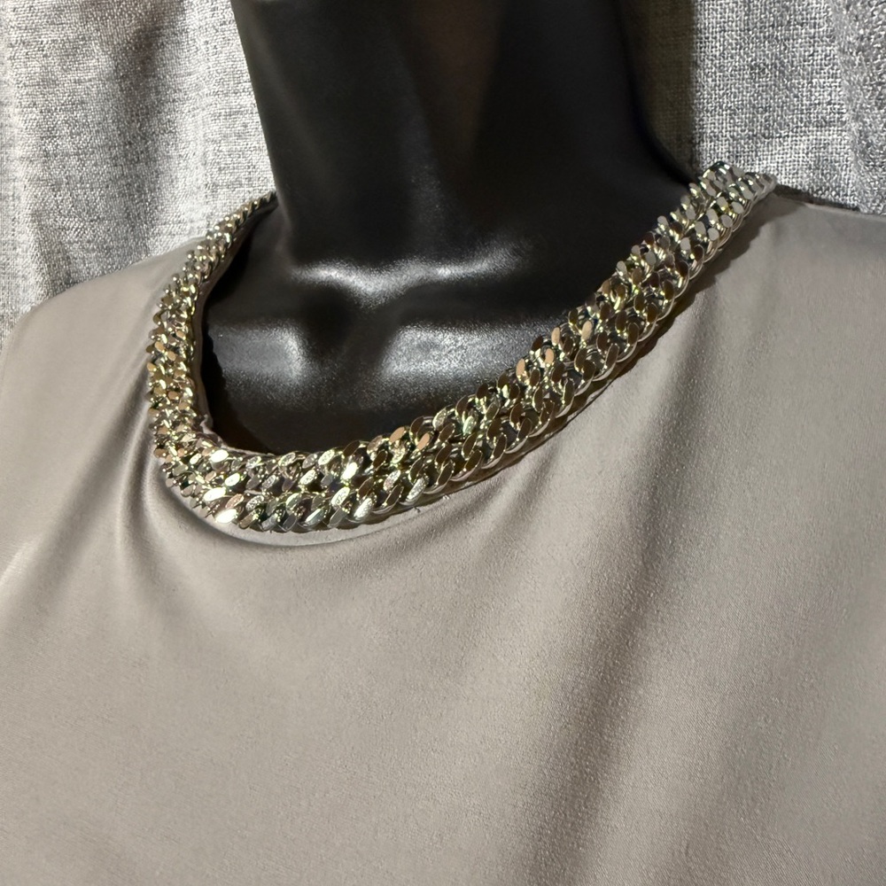 Calvin Klein Gray Blouse with Silver Chain Detail